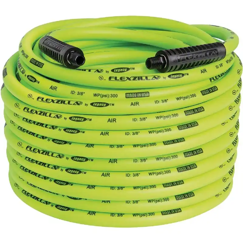 Flexzilla HFZ38100YW2 3/8 In. x 100 Ft. Polymer-Blend Air Hose with 1/4 In. MNPT Fittings