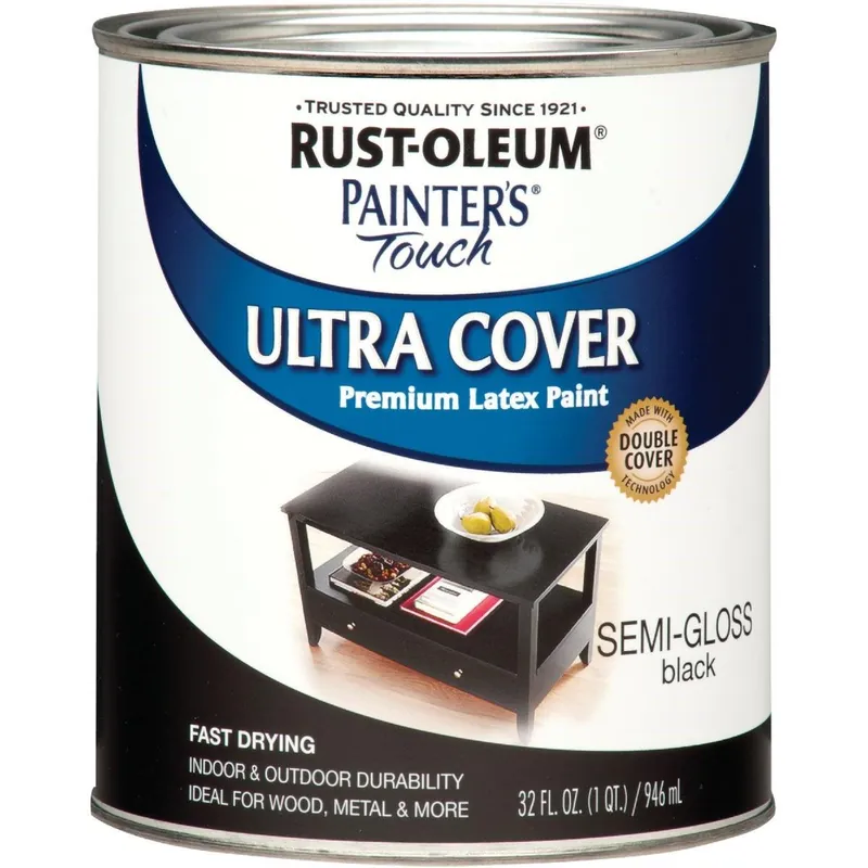 Rust-Oleum 1974502 Painter's Touch 2X Ultra Cover Premium Latex Paint Black 1 Qt.
