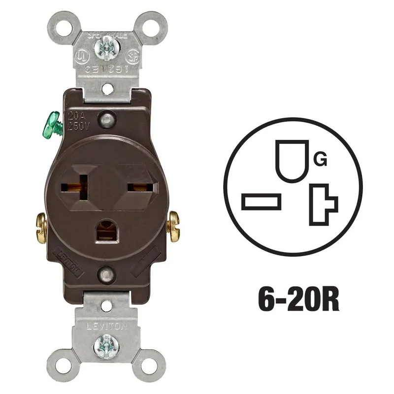 Leviton S10-05821-00S 20A Brown Heavy-Duty 6-20R Grounding Single Outlet