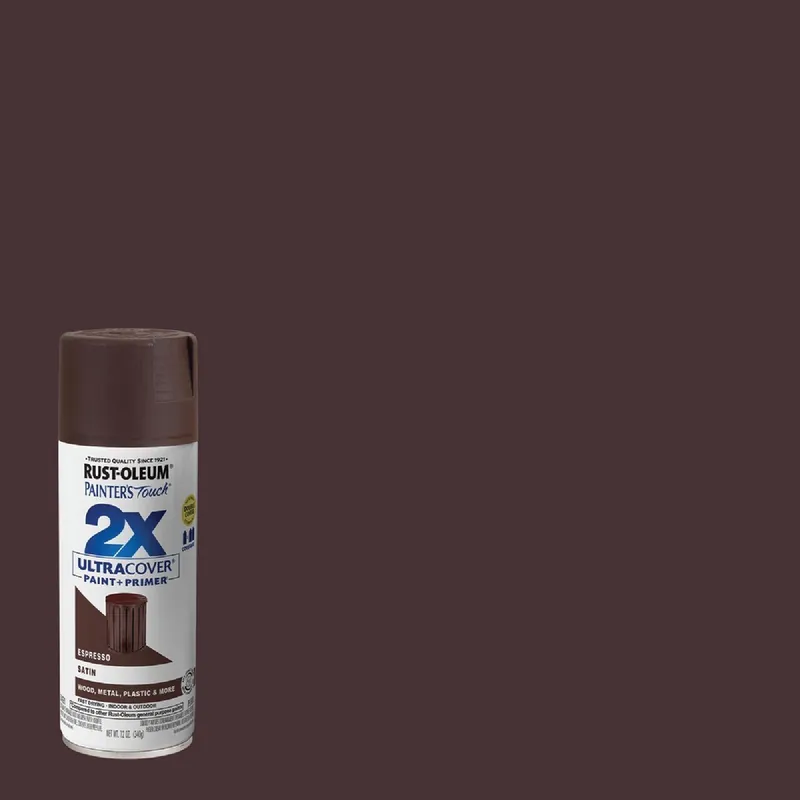 Rust-Oleum 334066 Painter's Touch 2X Ultra Cover 12 Oz. Satin Paint + Primer Spray Paint, Espresso