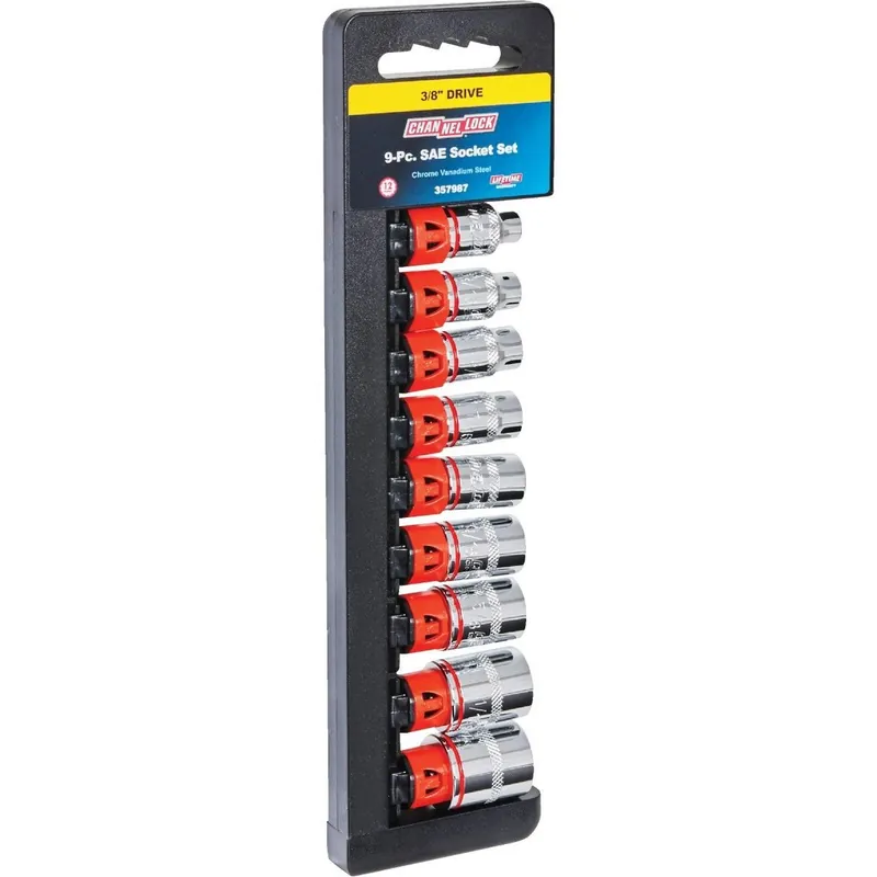 Channellock 357987 Standard 3/8 In. Drive 12-Point Shallow Socket Set (9-Piece)