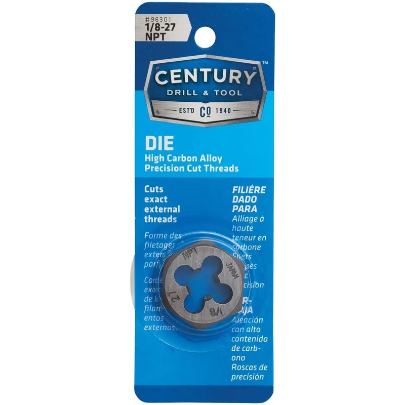 Century Drill Tool 96301 1/8-27 NPT 1 In. Across Flats Hexagon Pipe Die