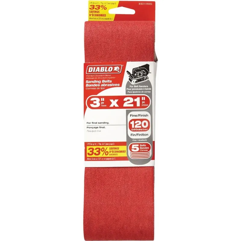 Diablo DCB321120S05G 3 In. x 21 In. 120 Grit General Purpose Sanding Belt (5-Pack)