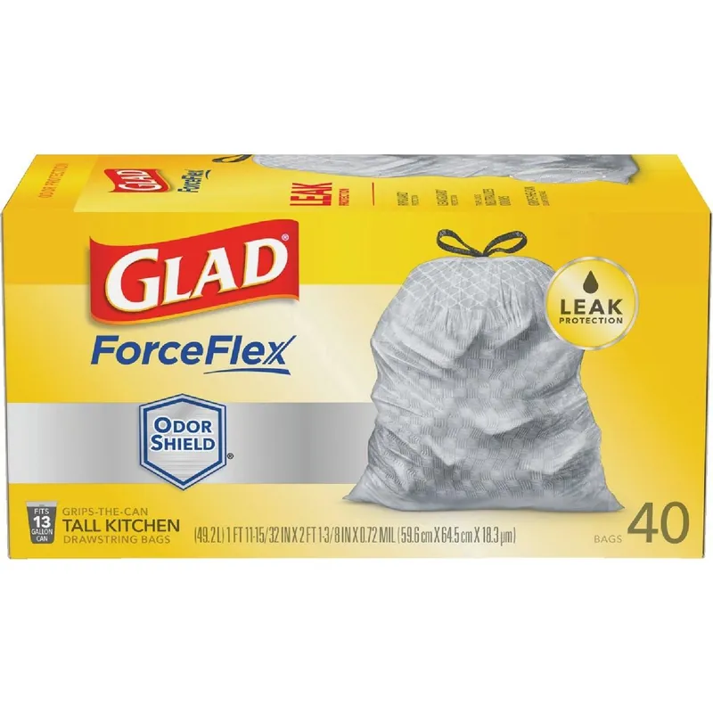Glad 79008 ForceFlex Plus 13 Gal. Tall Kitchen White Trash Bag (40-Count)