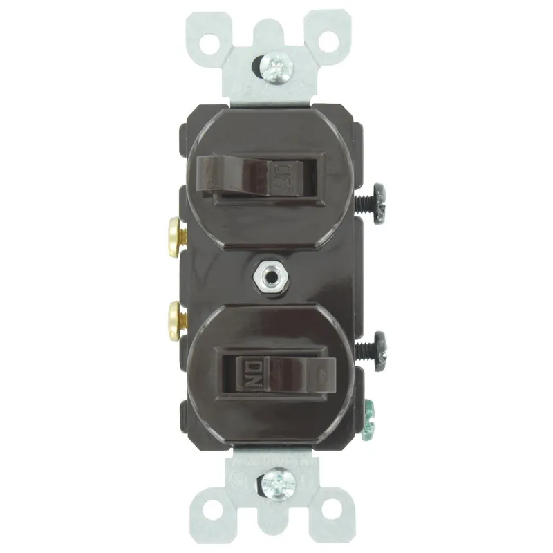 Leviton 500-05224-02S Single Pole Brown 15A Quiet Duplex Switch