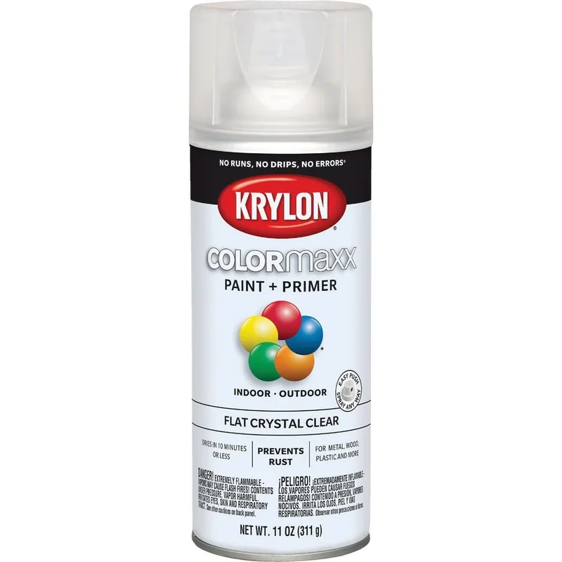 Krylon K05547007 ColorMaxx 11 Oz. Flat Paint + Primer Spray Paint, Crystal Clear