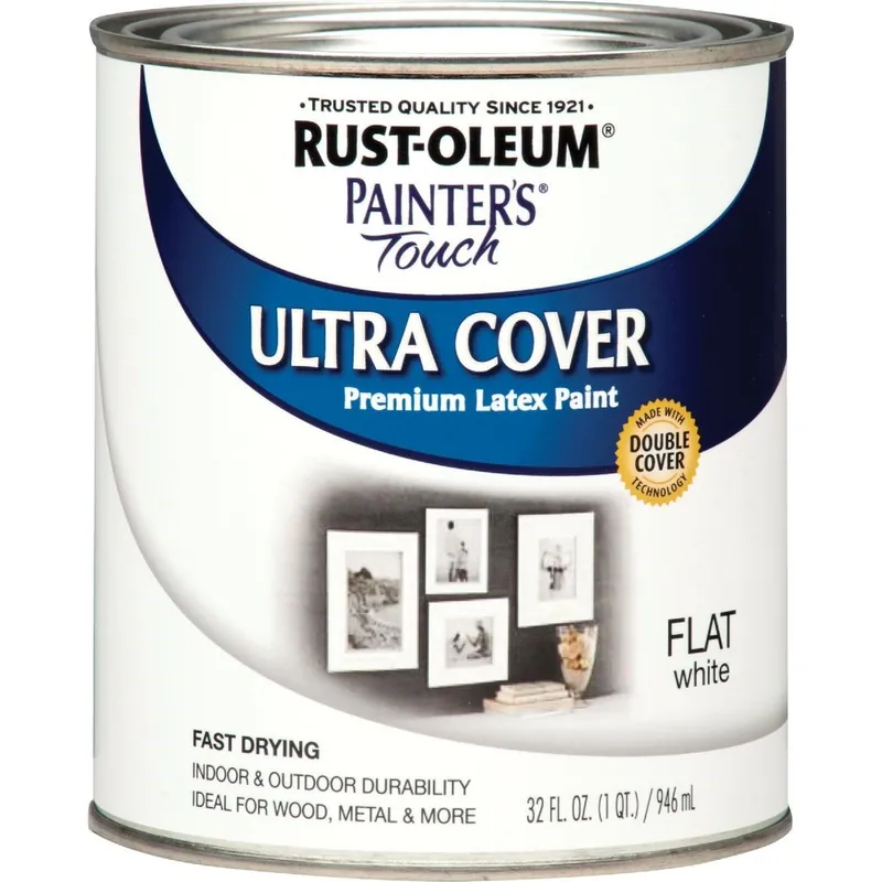 Rust-Oleum 1990502 Painter's Touch 2X Ultra Cover Premium Latex Paint Flat White 1 Qt.