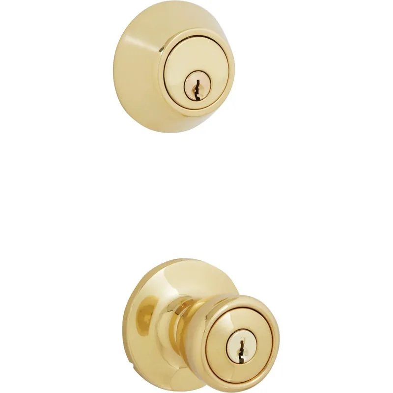 Steel Pro BR7B91B Polished Brass Deadbolt and Door Knob Combo