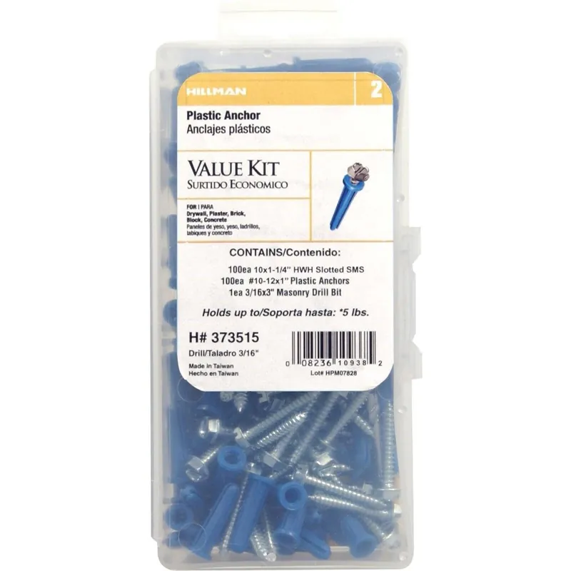 HILLMAN 373515 Hex Washer Head Blue Plastic Anchor Kit