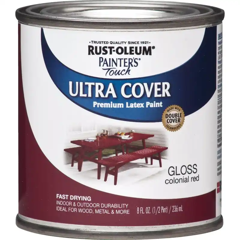 Rust-Oleum 1964730 Painter's Touch 2X Ultra Cover Premium Latex Paint Colonial Red 1/2 Pt.