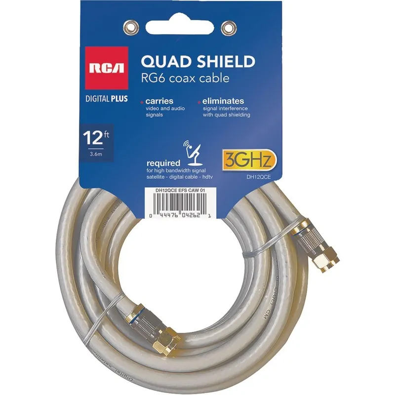 RCA DH12QCE RCA 12 Ft. Gray Quad RG6 Coaxial Cable