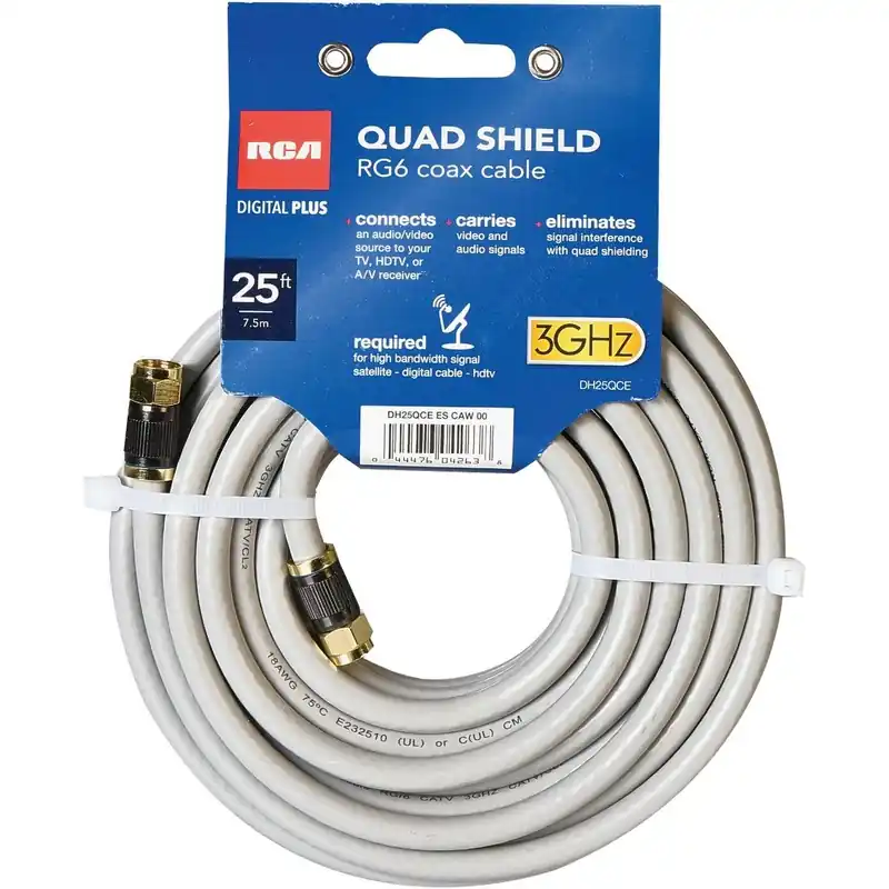 RCA DH25QCE RCA 25 Ft. Gray Quad RG6 Coaxial Cable