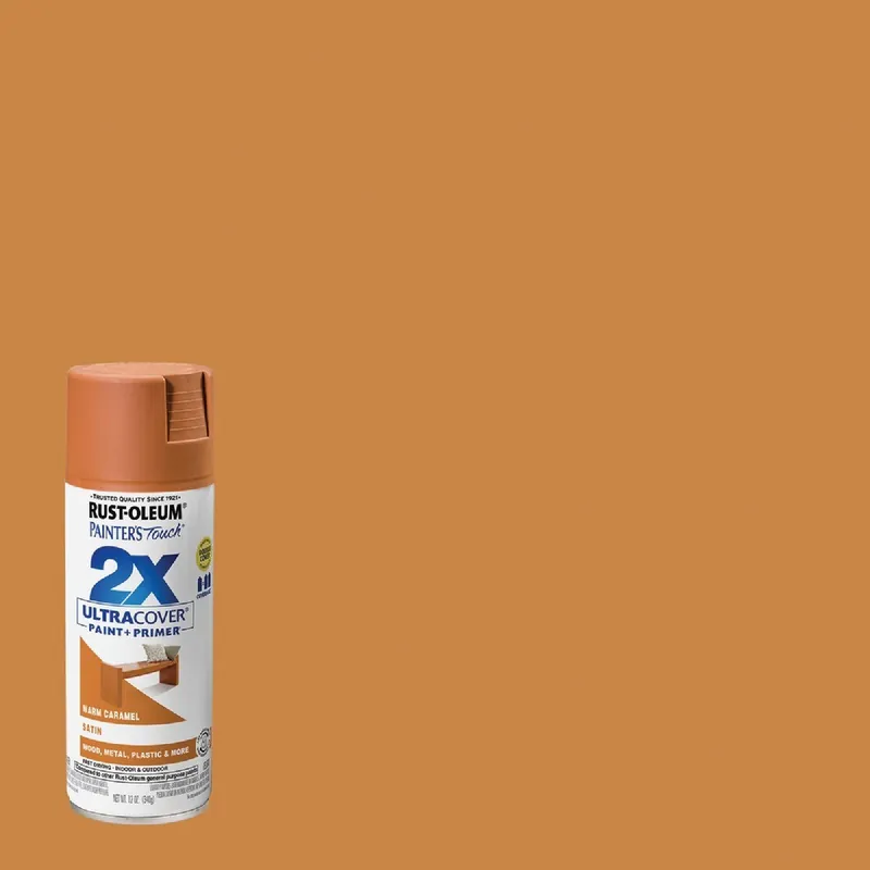 Rust-Oleum 334083 Painter's Touch 2X Ultra Cover 12 Oz. Satin Paint + Primer Spray Paint, Caramel