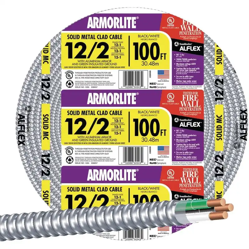 Southwire 68580023 100 Ft. 12/2 MC Armored Cable Electrical Wire