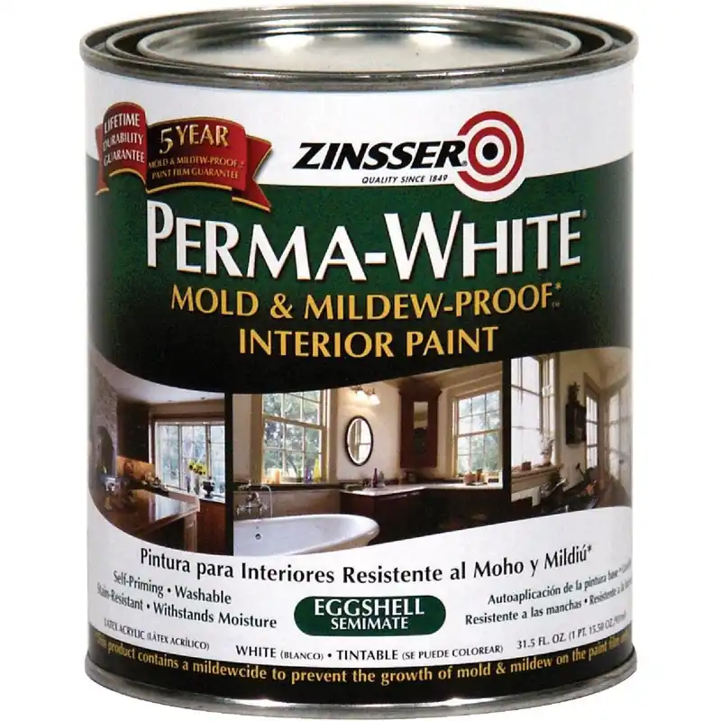 Zinsser 2774 Perma-White White-Tintable Eggshell Quart Mildew Paint