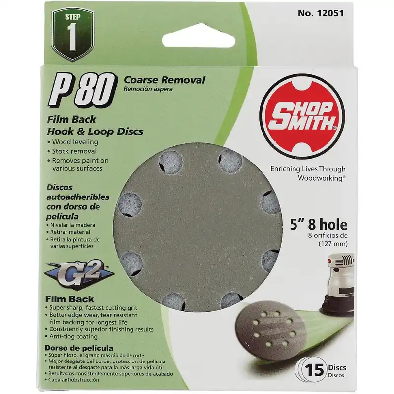 Gator 9021GA 5 In. 80-Grit 8-Hole Pattern Vented Sanding Disc with Hook & Loop Backing (15-Pack)