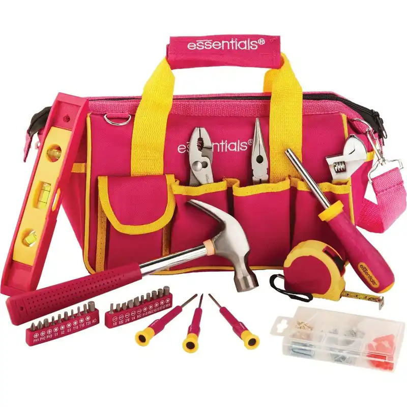 Great Neck 21043 Essentials Around-the-House Homeowner's Tool Set with Pink Tool Bag (32-Piece)