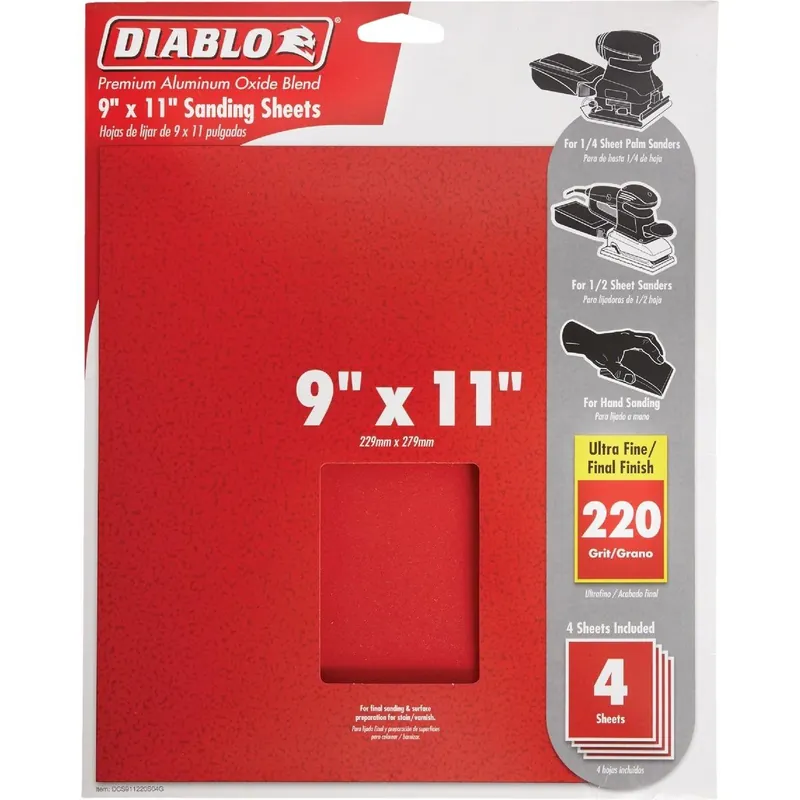 Diablo DCS911220S04G 9 In. x 11 In. 220 Grit Ultra Fine Sandpaper (4-Pack)
