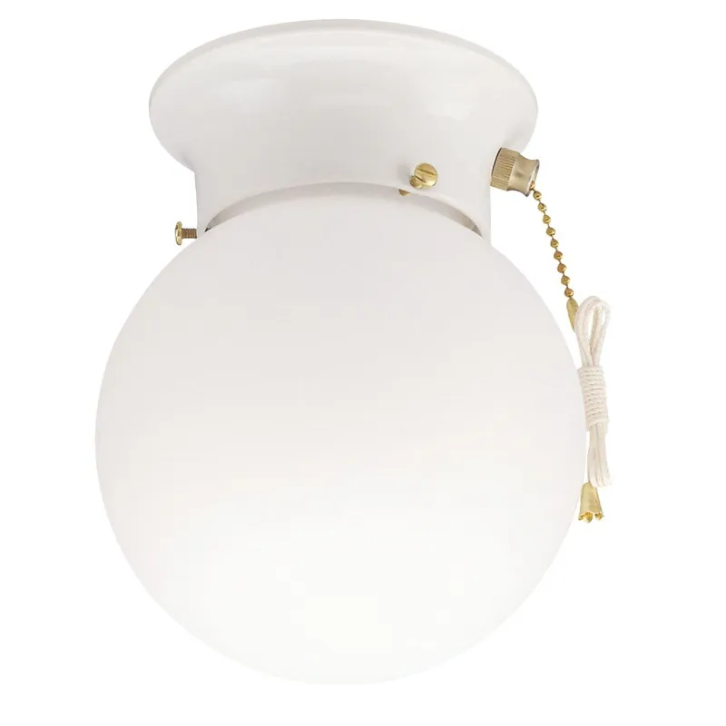 Home Impressions ICL9WHW 6 In. White Incandescent Flush Mount Ceiling Light Fixture with Pull Chain