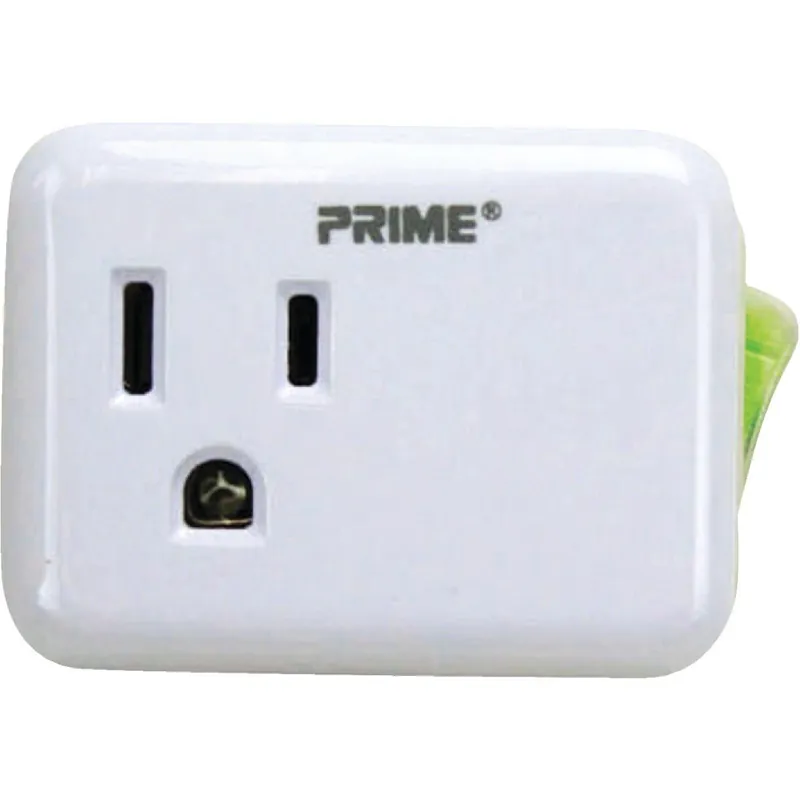 Prime Wire PBES001-BB 1-Outlet White Plug-In Outlet with Switch
