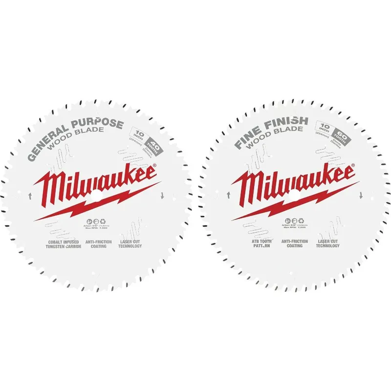 Milwaukee 48-40-1036 10 In. 40-Tooth General Purpose & 60-Tooth Fine Finish Wood Circular Saw Set