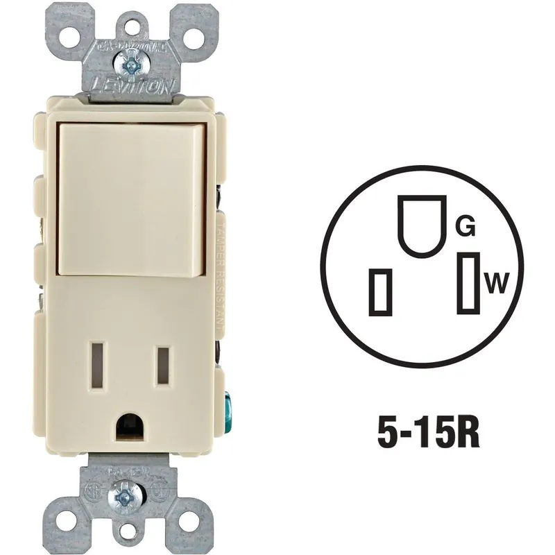 Leviton R67-T5625-0TS Decora Almond 15A Switch & Outlet