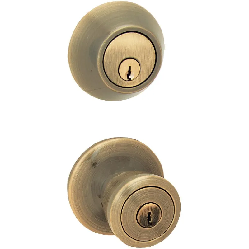 Steel Pro BR8B91B Antique Brass Deadbolt and Door Knob Combo
