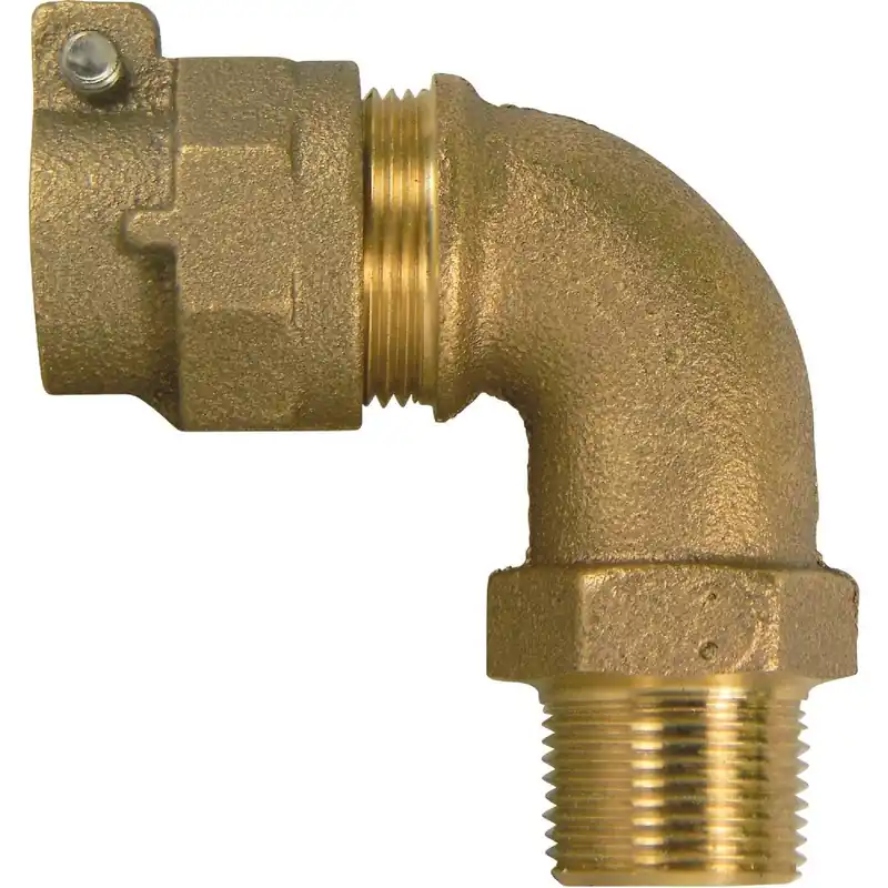 A Y McDonald 74779M-22B 1 In. 90 Deg. Brass Elbow, MIP Polyethylene Pipe Connector (1/4 Bend)