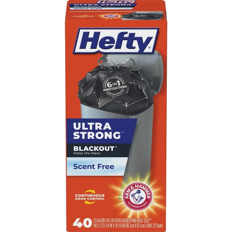 Hefty E88328 BlackOut 13 Gal. Tall Kitchen Black Trash Bag (40-Count)