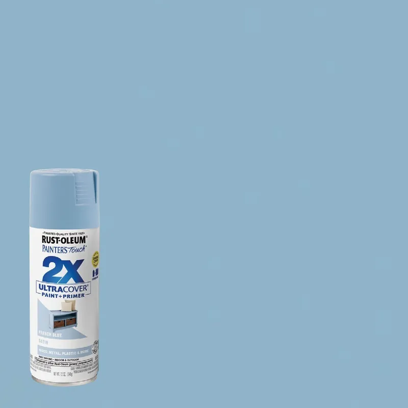 Rust-Oleum 334088 Painter's Touch 2X Ultra Cover 12 Oz. Satin Paint + Primer Spray Paint, French Blue