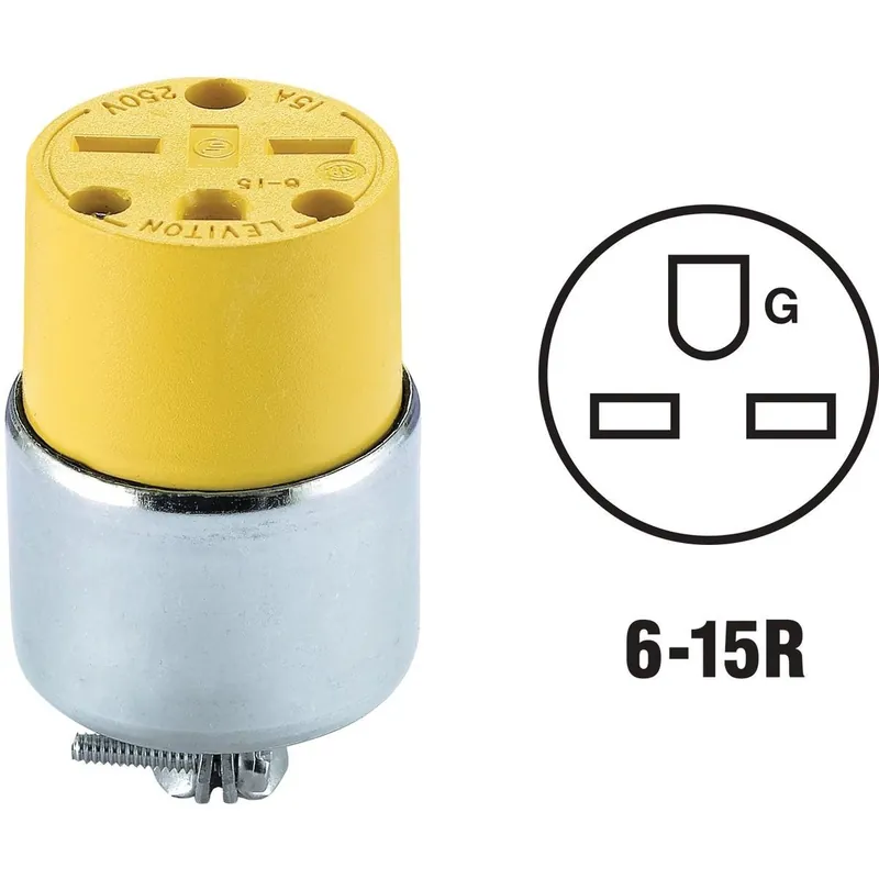 Leviton 000-615CA 15A 250V 3-Wire 2-Pole Armored Cord Connector