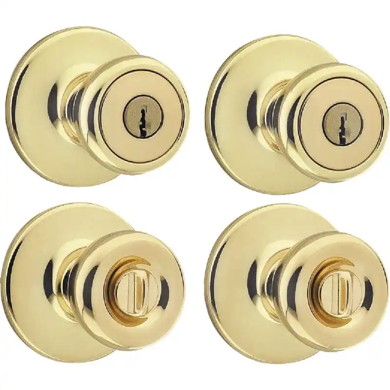 Kwikset 243T3CPK2 Polished Brass Door Knob Combo
