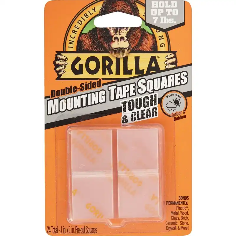 Gorilla Glue 6067202 Permanent Clear Mounting Squares 7 Lb. Capacity (24-Pack)