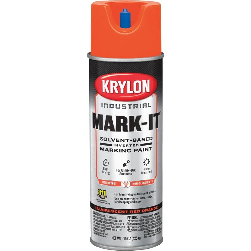 Krylon 731008 Mark-It Industrial SB Fluorescent Red Orange Inverted Marking Paint