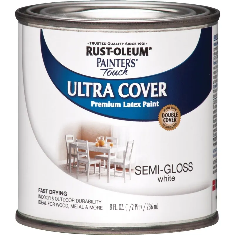 Rust-Oleum 1993730 Painter's Touch 2X Ultra Cover Premium Latex Paint White Semi-Gloss 1/2 Pt.