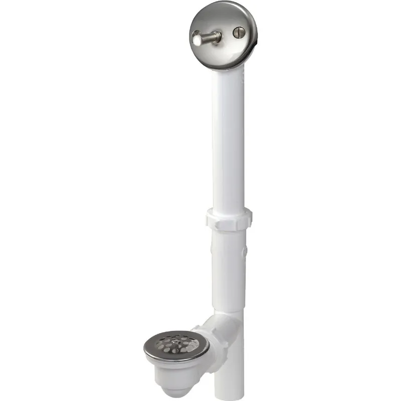 Keeney 64WDSBN White Plastic Trip Lever Bath Drain with Brushed Nickel Trim Strainer Dome Grid