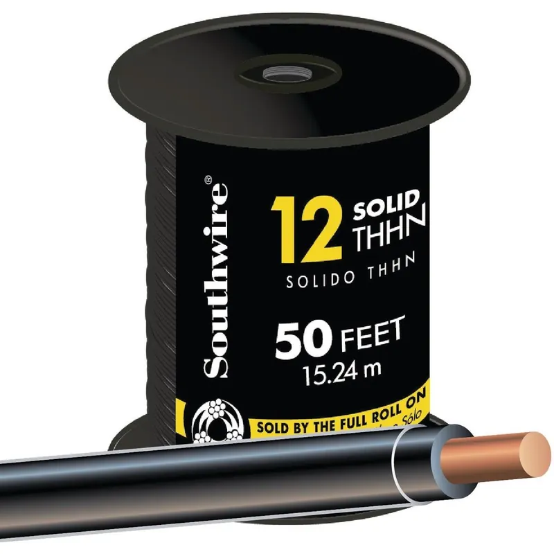Southwire 11587383 50 Ft. 12 AWG Solid Black THHN Electrical Wire