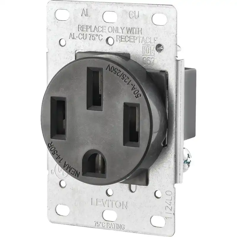 Leviton R10-00279-S00 50A Flush Mount Black 14-50R Grounding Range Power Outlet