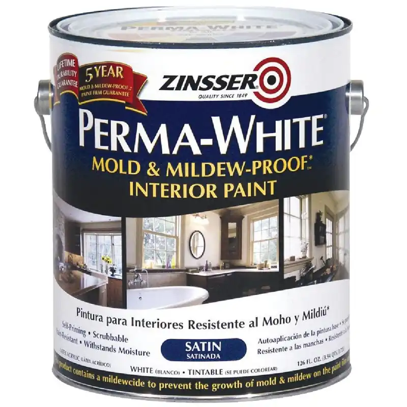 Zinsser 2711 Perma-White White-Tintable Satin Gallon Mildew Paint