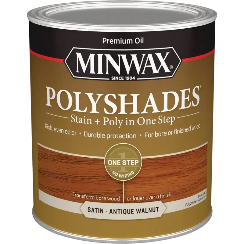 Minwax 61340444 Polyshades 1 Qt. Satin Stain & Finish Polyurethane In 1-Step, Antique Walnut