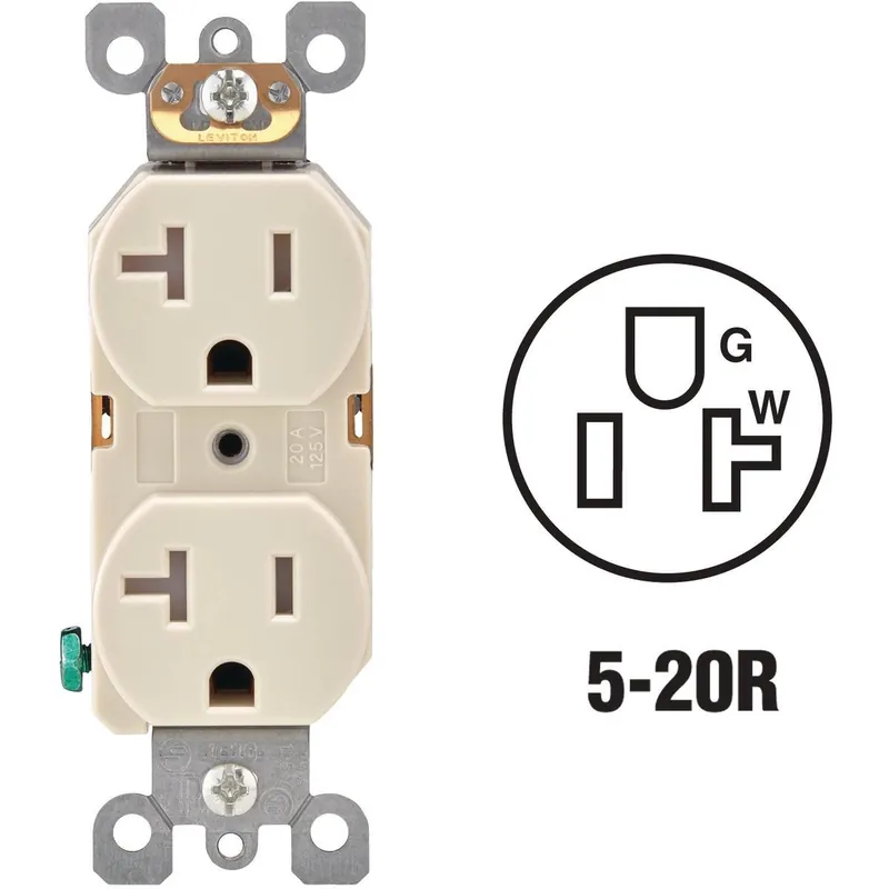 Leviton R56-T5820-0TS 20A Light Almond Tamper Resistant Residential Grade 5-20R Duplex Outlet