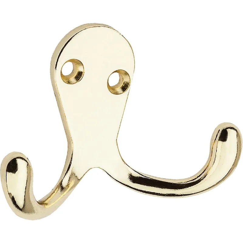 National N199224 Brass Double Clothes Wardrobe Hook, 2 per Card