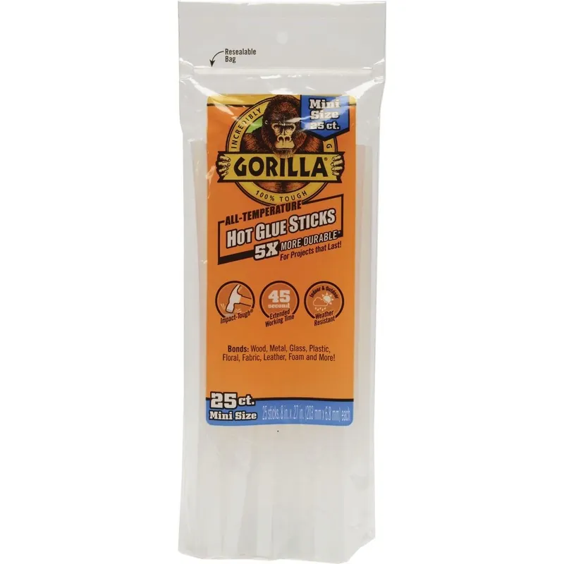 Gorilla Glue 3022502 Mini Clear Hot Melt Glue 8 Inch (25-Pack) Replacement MPN