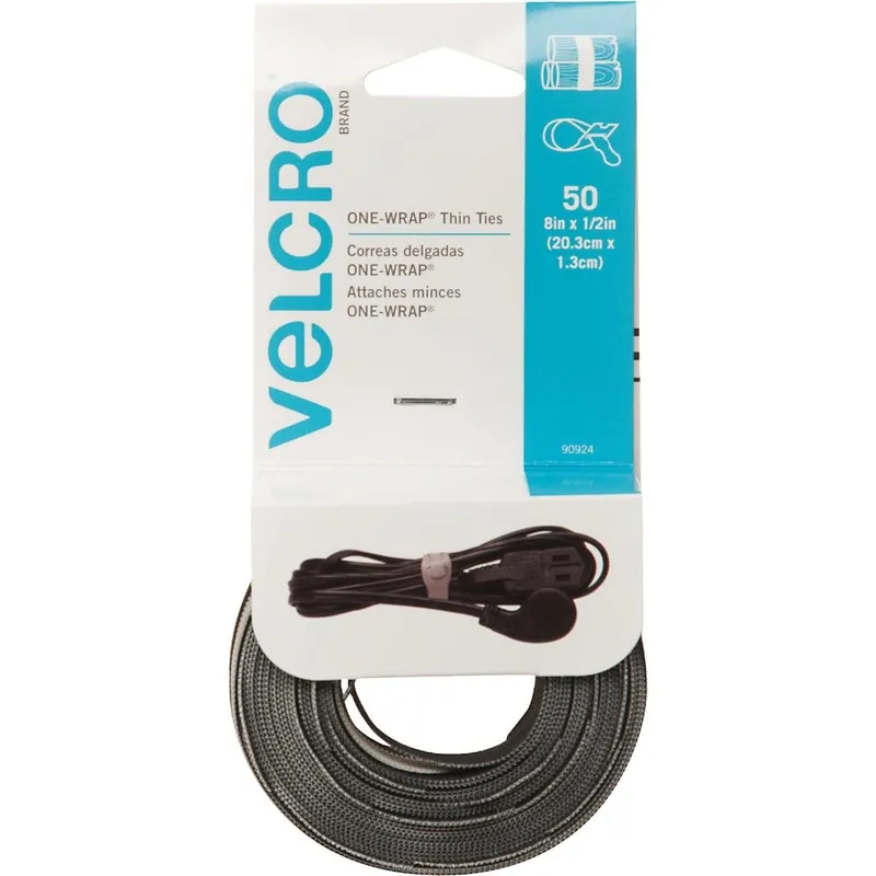 Velcro 90924 One-Wrap 1/2 In. x 8 In. Black Hook & Loop Tie (50 Ct.)