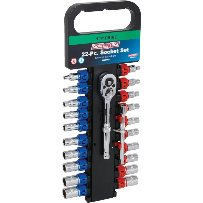Channellock 346748 Standard Metric 1/4 In. Drive 6-Point Shallow Ratchet & Socket Set (22-Piece)
