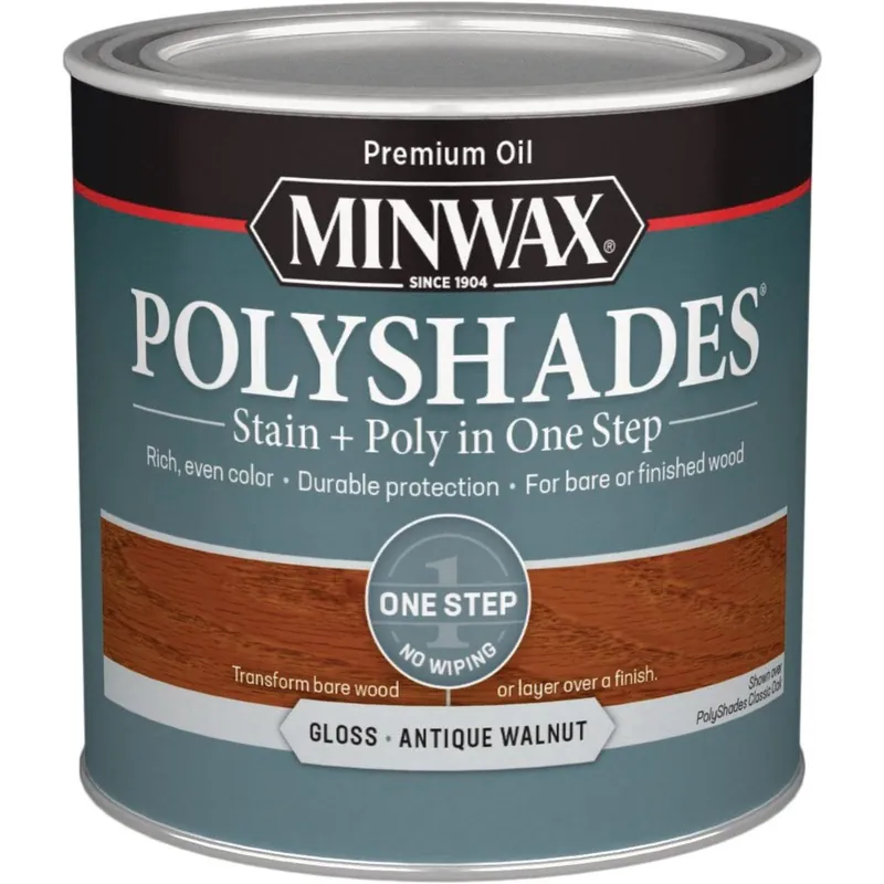 Minwax 214404444 Polyshades 1/2 Pt. Gloss Stain & Finish Polyurethane In 1-Step Antique Walnut