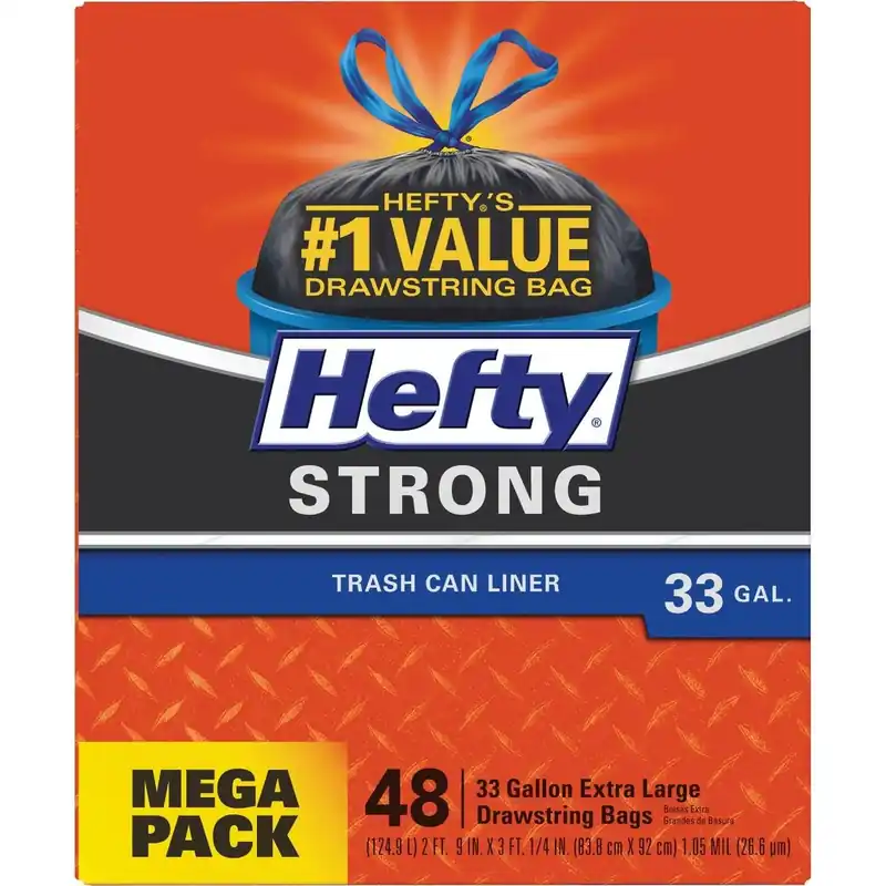 Hefty E86048 Strong 33 Gal. Extra Large Black Trash Bag (48-Count)