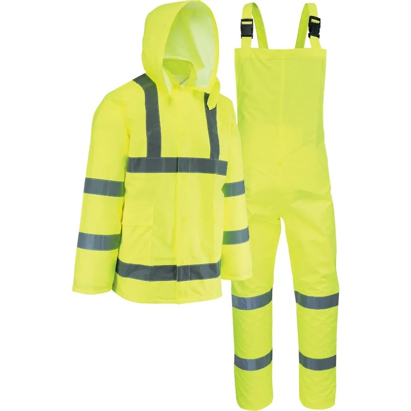 West Chester 44033/L Large 3-Piece Fluorescent Hi-Vis Yellow Rain Suit