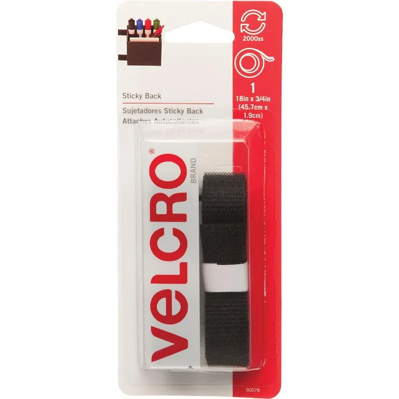 Velcro 90078 3/4 In. x 18 In. Black Sticky Back Reclosable Hook & Loop Roll