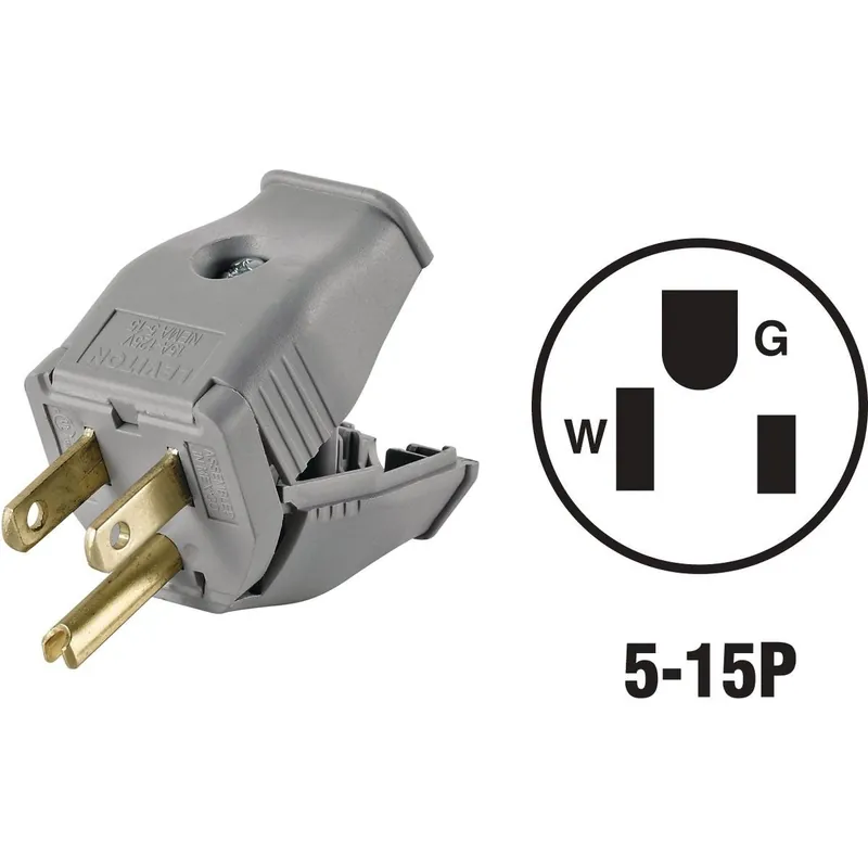 Leviton 001-3W101-0GY 15A 125V 3-Wire 2-Pole Clamp Tight Cord Plug